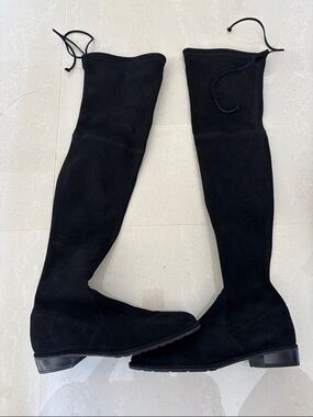 Stuart Weitzman Black Over-the-Knee Lace-Up Suede Boots